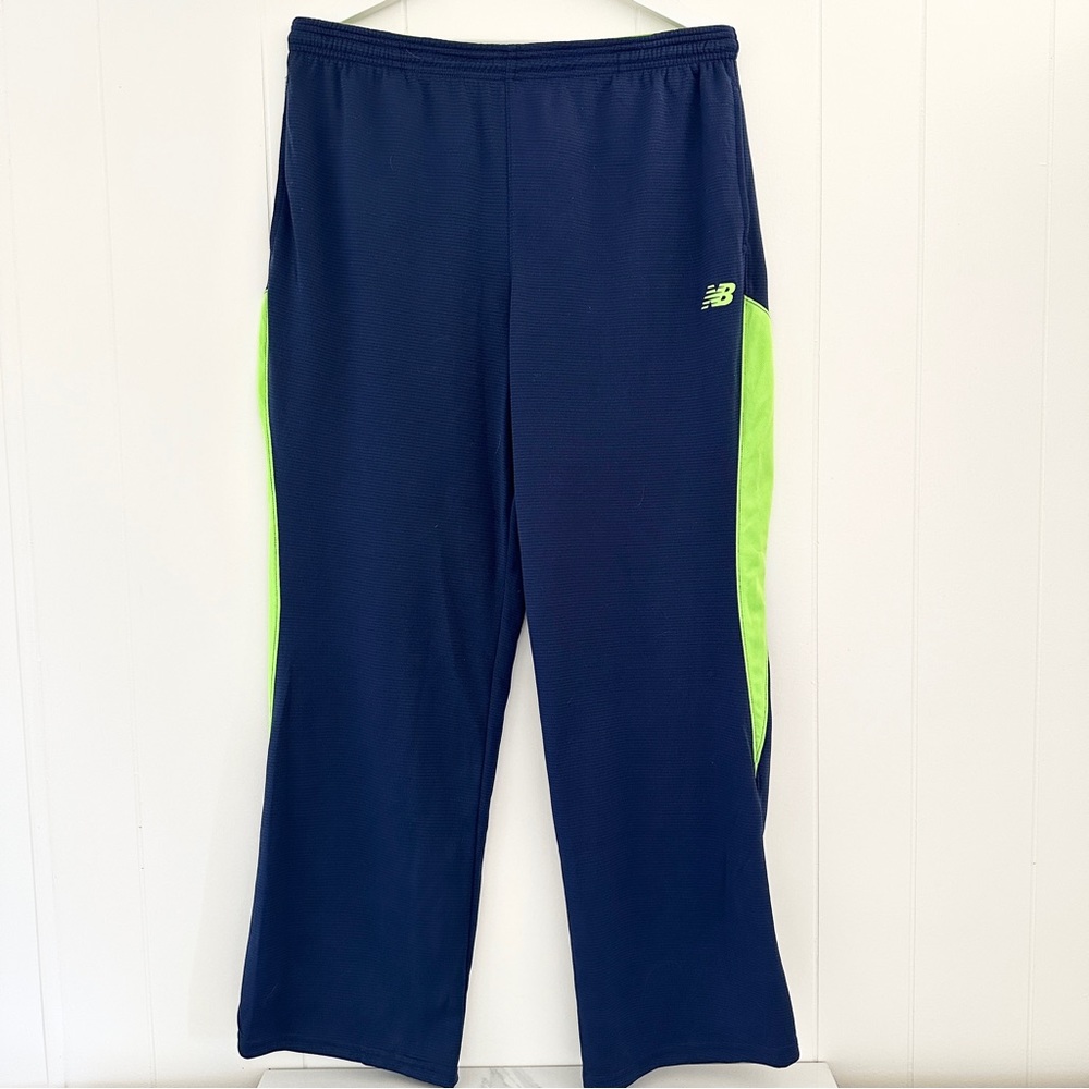 New Balance Track Pants L Basketball Warmups Seahawks Colors Navy Neon Green - Picture 4 of 6
